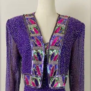 Vintage 80s Purple Sequin Embellished Bolero By ESSENCE, Silk Embellishe…